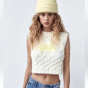 New Zara Chunky Knit Retro Sweater Neutral 90’s Soft Stretch Space Invaders
